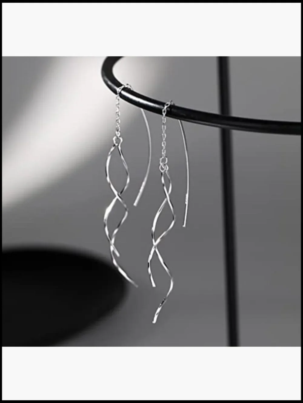 Sterling Silver Wave Curve Dangle Earrings Lightweight Hypoallergenic Tassel